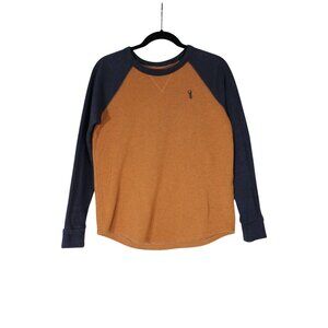 Obey Propaganda women's two tone‎ orange blue crew neck raglan fleece sweatshirt